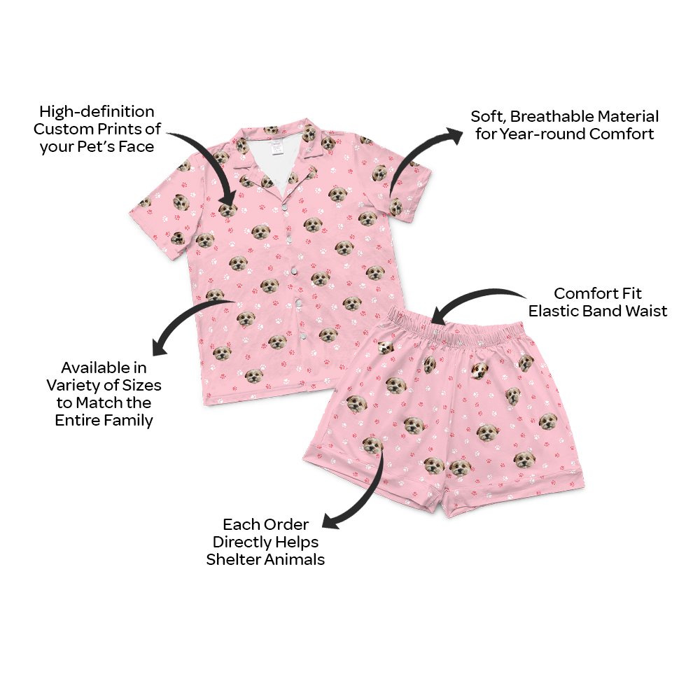 Personalisierter Pyjama mit Haustiergesicht für Erwachsene – kurz